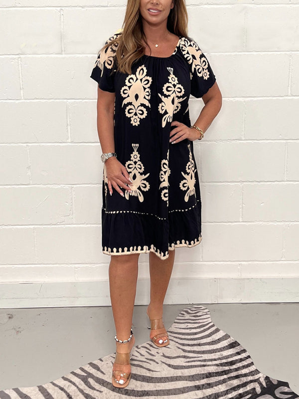 🌸Specials  49%OFF🌸Geometric Pattern Multi Print Square Neck Dress