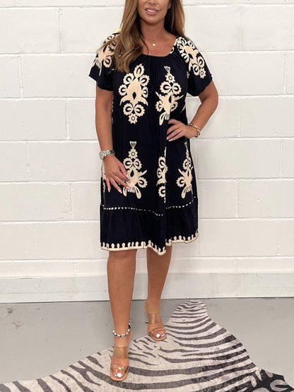 🌸Specials  49%OFF🌸Geometric Pattern Multi Print Square Neck Dress