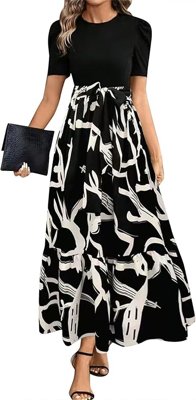 🌸Spring Specials 49% OFF🌸Women's Summer  High Waist  Dress Short Sleeve Crew Neck Floral