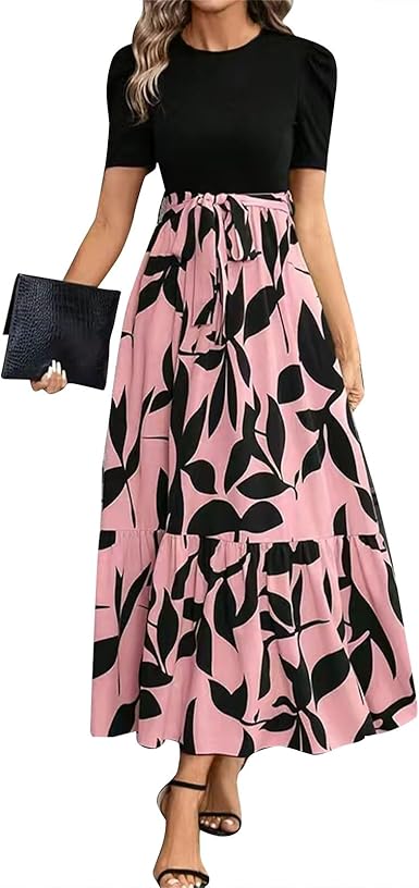 🌸Spring Specials 49% OFF🌸Women's Summer  High Waist  Dress Short Sleeve Crew Neck Floral