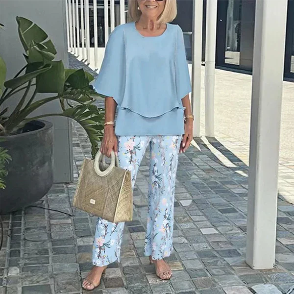 🌞Summer Sale 50% OFF🥰Women’s Casual Round Neck Half Sleeve Top Printed Pants Two Piece Set