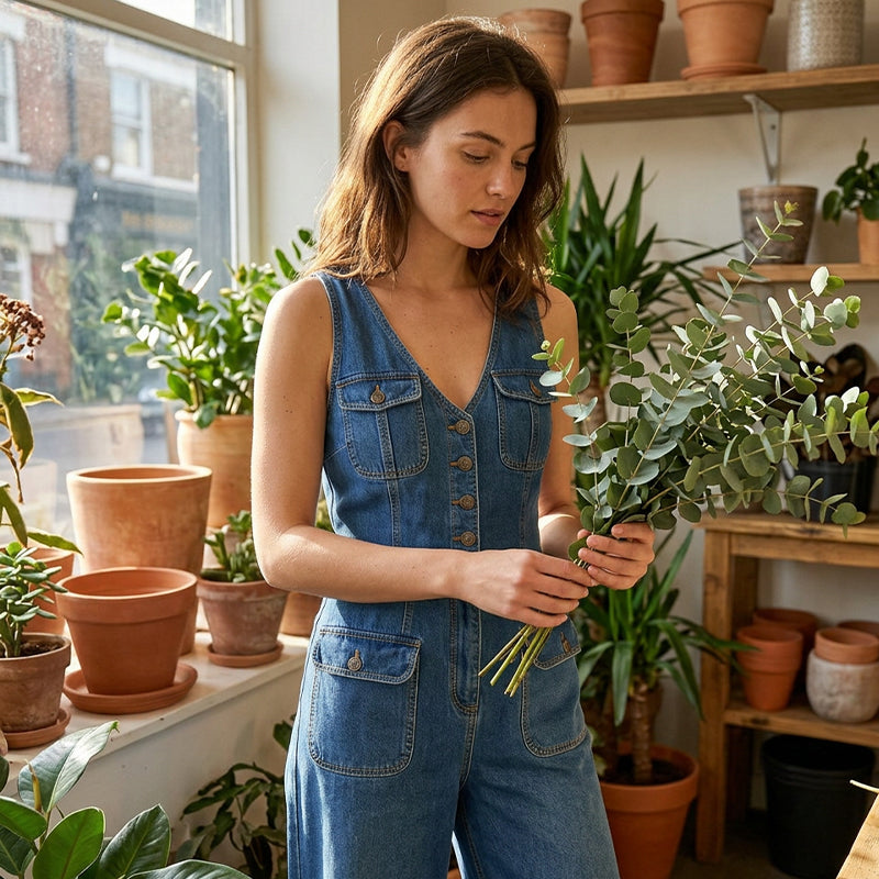 👖 LIMITED-TIME 59% OFF! 💥 Women's Denim Jumpsuit – Button-Front, Wide-Leg✨
