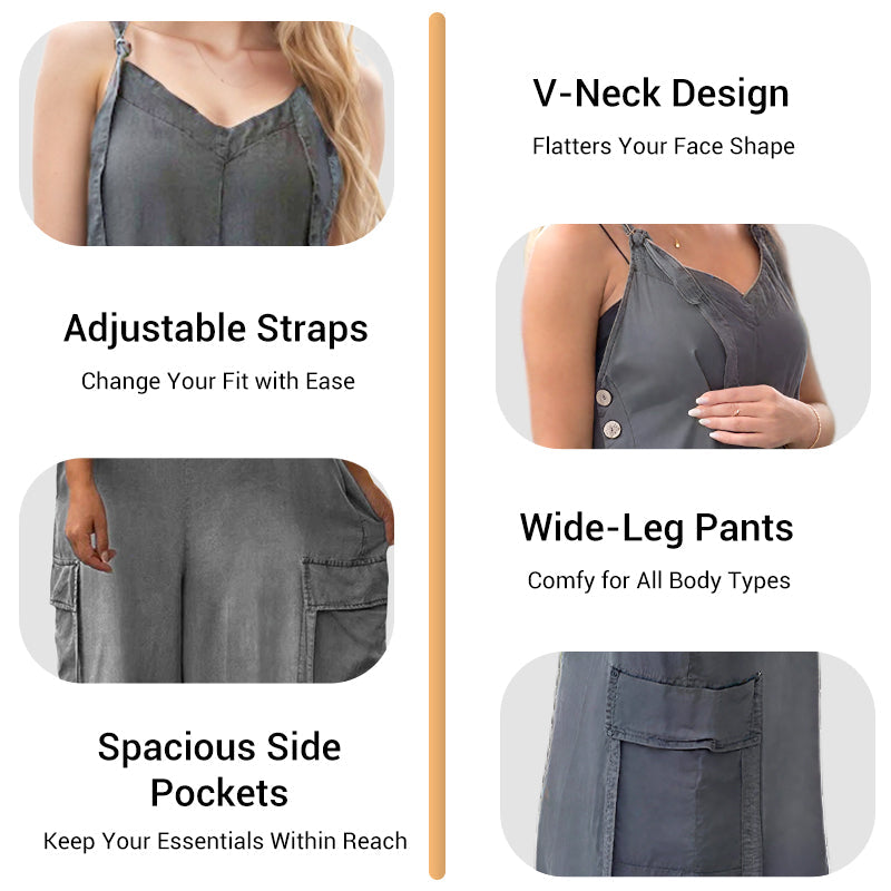 💕What should I wear tomorrow?💃Women's Loose Wide-Leg Jumpsuit with Pockets✨ Comfort Meets Effortless Style