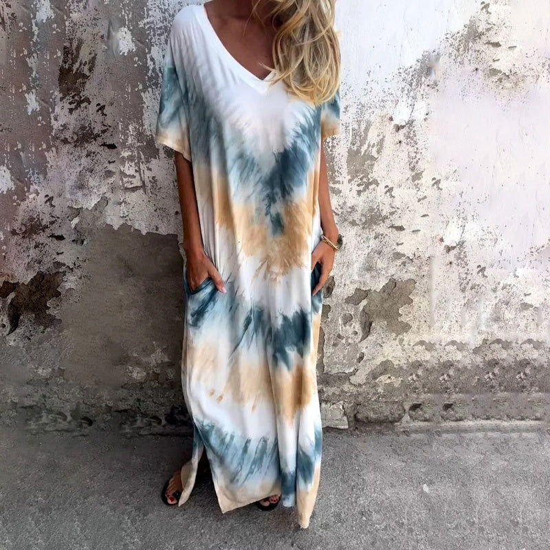 ⏰Last Day Sale 49% Off💃Casual Loose Printed V-Neck Long Dress