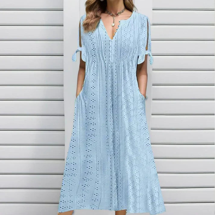 ⏰Last Day Sale 49% Off💃Women's Elegant V-Neck Hollow-Out Solid Dress