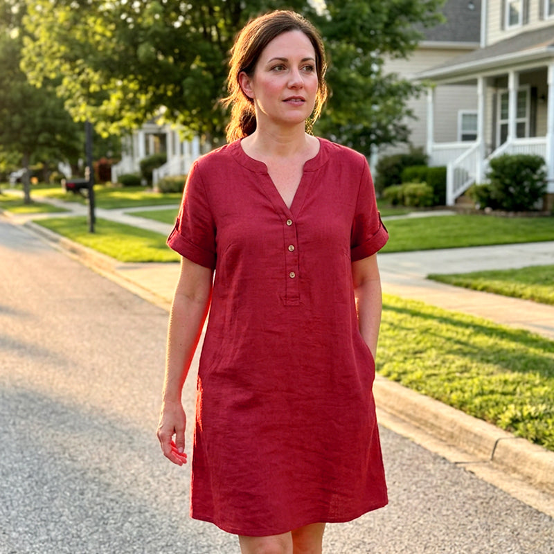 🏖️50% OFF!👗Women's V-Neck Tunic Dress – Relaxed Fit, Pockets & Breathable