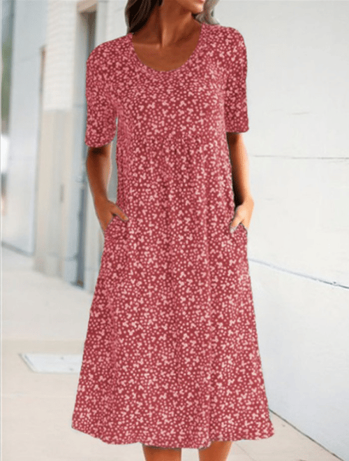 💫Hot Sale💛Casual Women Scoop Neck Floral Dress (8 Colors with Pockets)