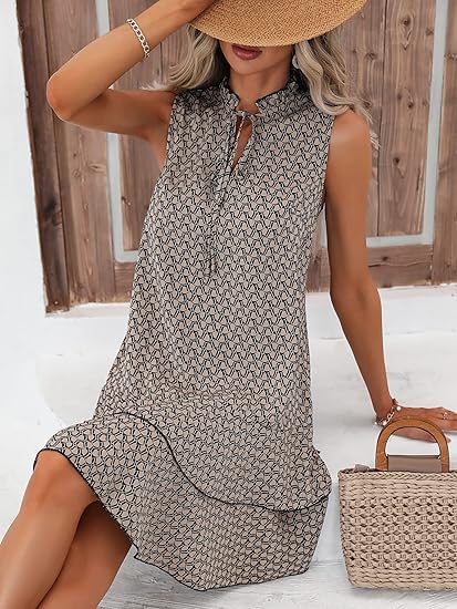 💃 Women’s Geometric Print Bow Dress – Stylish, Elegant & Effortlessly Chic ✨👗