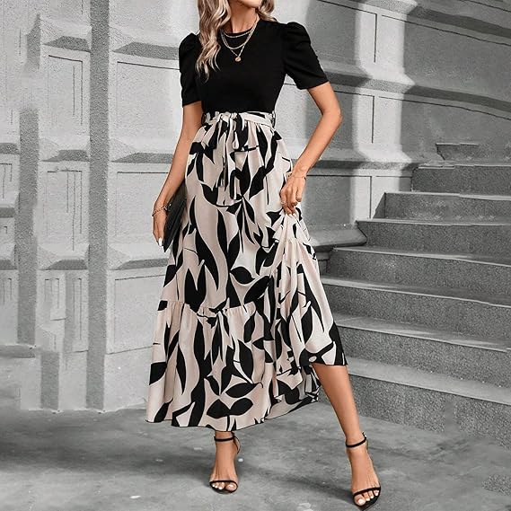 🌸Spring Specials 49% OFF🌸Women's Summer  High Waist  Dress Short Sleeve Crew Neck Floral