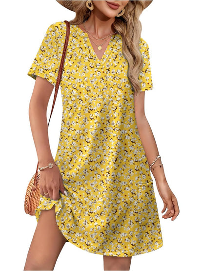 💃Women's Casual V Neck Vacation Midi Dress With Pockets