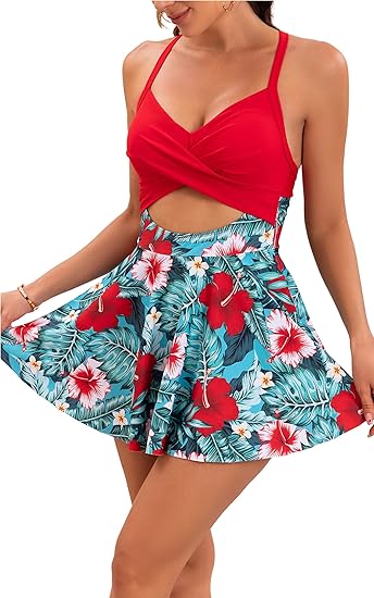 🎁New arrival 50% OFF💥🩱Women's Cutout One Piece Skirt Swimsuit