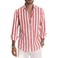 (50%OFF) The Best Gift For Husbands And Fathers-Men's Cotton Linen Striped Button Down Long Sleeve