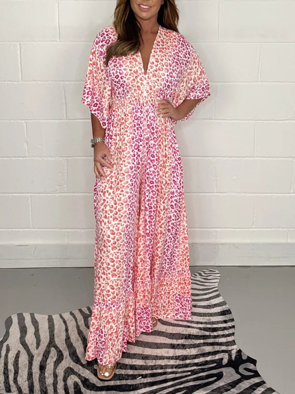 💖Last Day Sale 50% OFF💃V-neck Leopard Print Loose Wide Leg Dress Pants