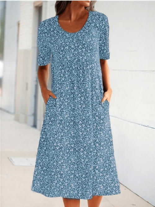 💫Hot Sale💛Casual Women Scoop Neck Floral Dress (8 Colors with Pockets)