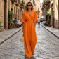Women's V-Neck High Waist Wide Leg Jumpsuit