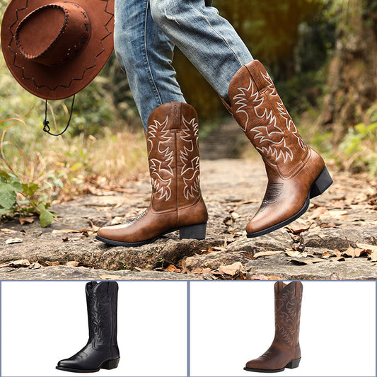 Ideal gift – stylish cowboy boots, mid-calf leather boots (men and women)【FREE SHIPPING】