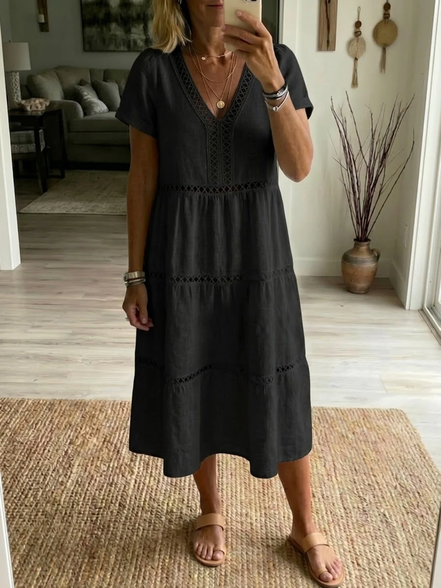🎁New Arrival 50% OFF💥Women's Elegant V-Neck Lace Insert Dress