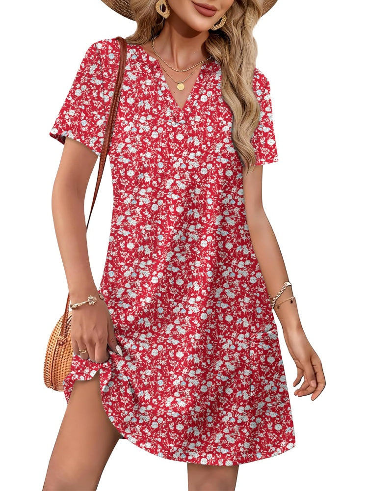💃Women's Casual V Neck Vacation Midi Dress With Pockets