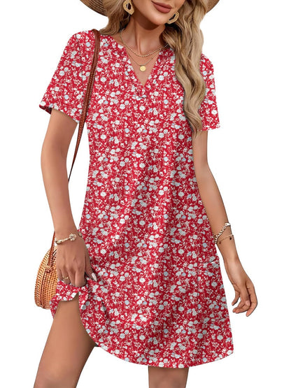 💃Women's Casual V Neck Vacation Midi Dress With Pockets