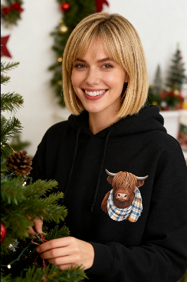 🐮 50% OFF!!🎁Cute Highland Cow Print Fleece Lined Hooded Sweatshirt 🧥 Warm Cozy Winter Hoodie