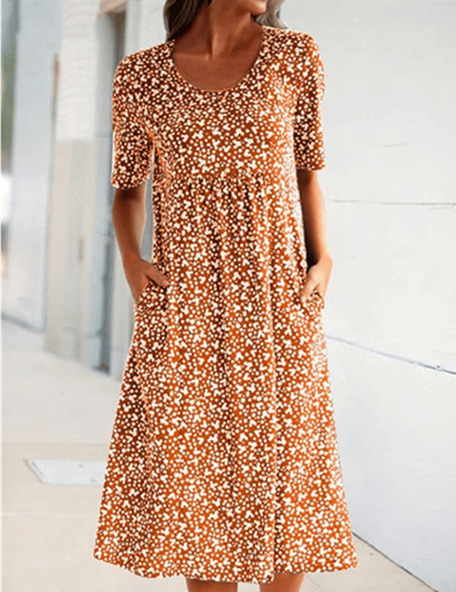 💫Hot Sale💛Casual Women Scoop Neck Floral Dress (8 Colors with Pockets)