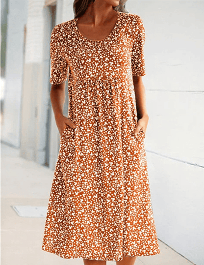 💫Hot Sale💛Casual Women Scoop Neck Floral Dress (8 Colors with Pockets)