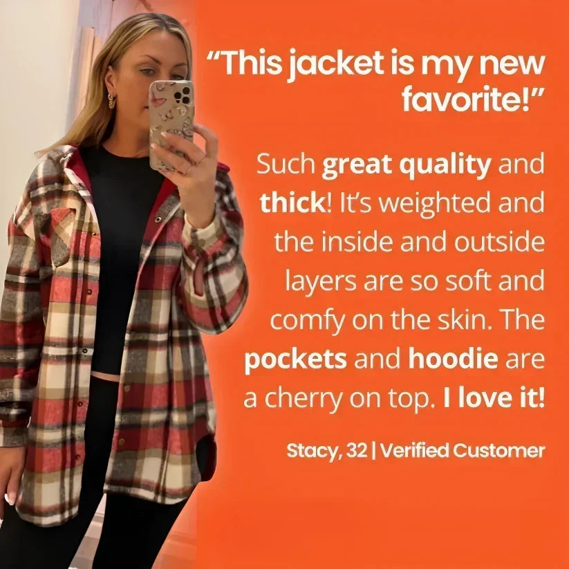 🔥Hot Sale 50% OFF🔥⏰Women’s Classic Cozy Plaid Hooded Jacket🧥