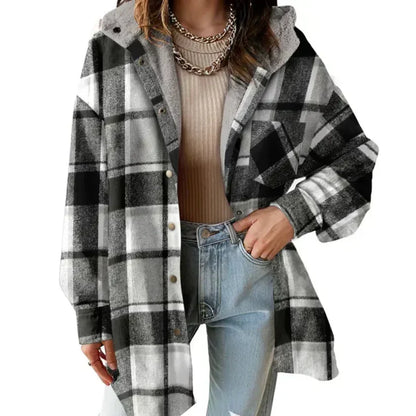 🔥Hot Sale 50% OFF🔥⏰Women’s Classic Cozy Plaid Hooded Jacket🧥