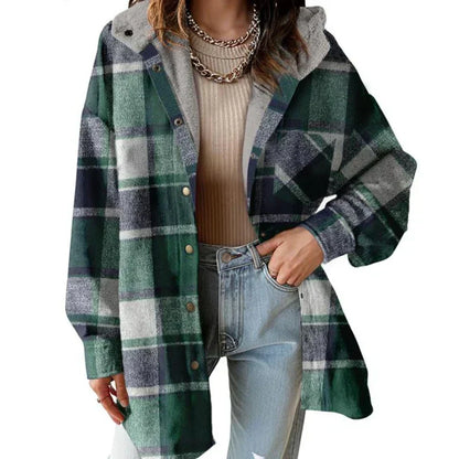 🔥Hot Sale 50% OFF🔥⏰Women’s Classic Cozy Plaid Hooded Jacket🧥