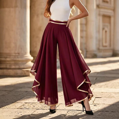 ⏳Limited-time 50% off⏰Elegant Flowy Wide-Leg Pants with Gold Trim👖