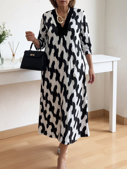 🌸Early Spring Sale 49% OFF!🔥 Casual Chic Maxi Dress – V-Neck, Mid-Length Sleeves, Perfect for Every Day ✨