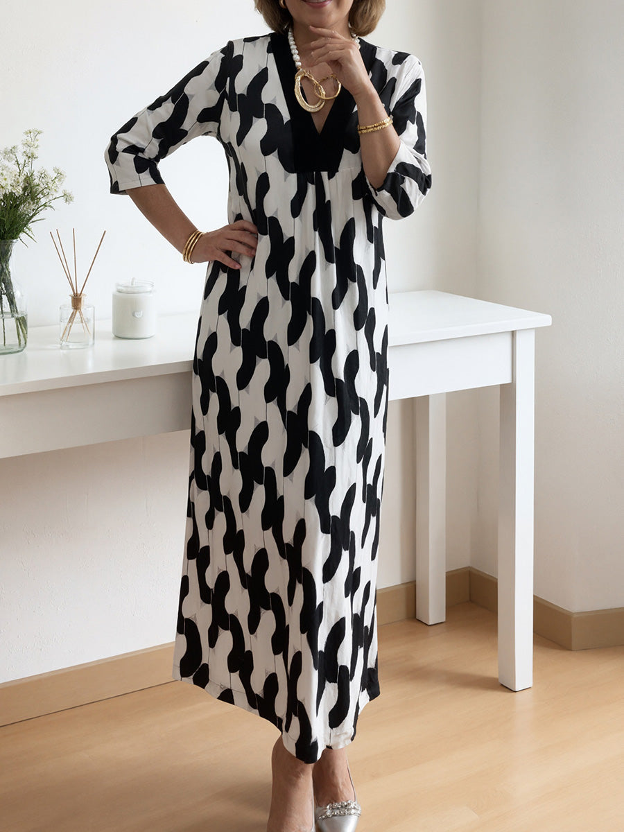 🌸Early Spring Sale 49% OFF!🔥 Casual Chic Maxi Dress – V-Neck, Mid-Length Sleeves, Perfect for Every Day ✨