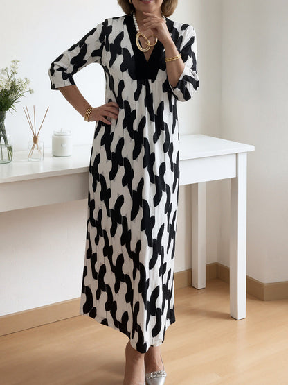 🌸Early Spring Sale 49% OFF!🔥 Casual Chic Maxi Dress – V-Neck, Mid-Length Sleeves, Perfect for Every Day ✨