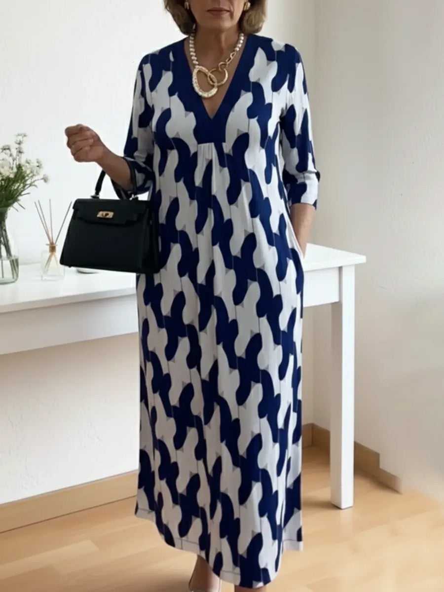 🌸Early Spring Sale 49% OFF!🔥 Casual Chic Maxi Dress – V-Neck, Mid-Length Sleeves, Perfect for Every Day ✨