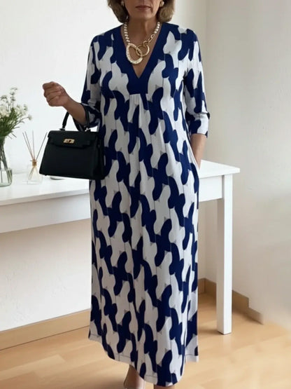 🌸Early Spring Sale 49% OFF!🔥 Casual Chic Maxi Dress – V-Neck, Mid-Length Sleeves, Perfect for Every Day ✨