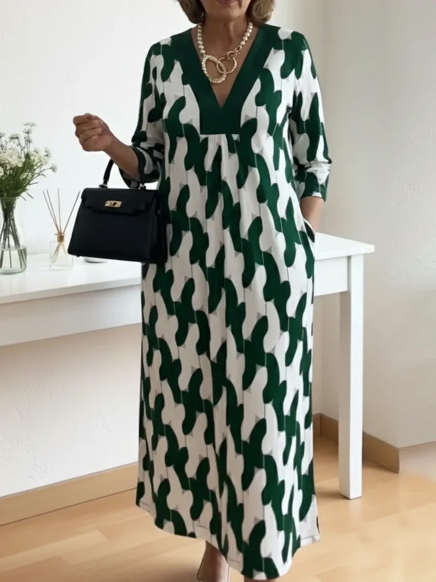 🌸Early Spring Sale 49% OFF!🔥 Casual Chic Maxi Dress – V-Neck, Mid-Length Sleeves, Perfect for Every Day ✨