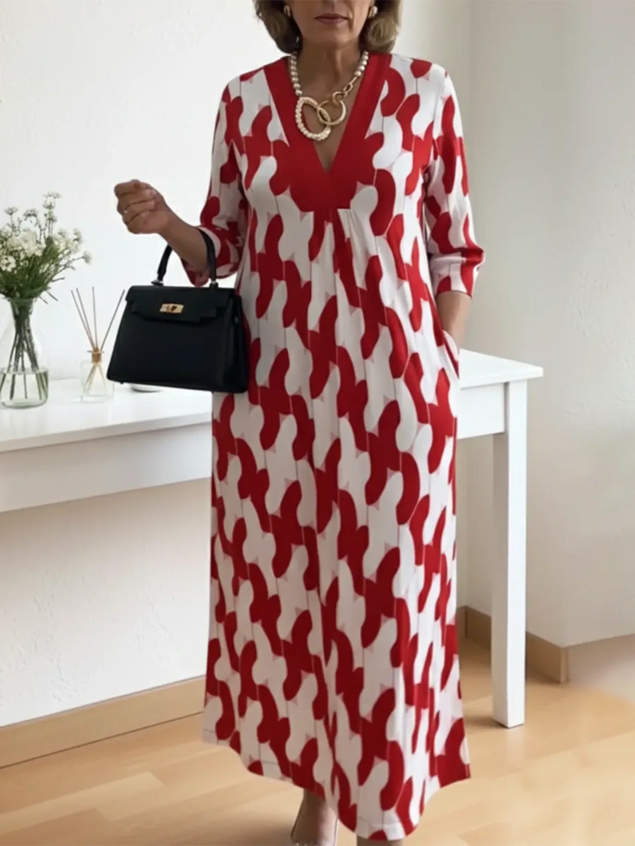🌸Early Spring Sale 49% OFF!🔥 Casual Chic Maxi Dress – V-Neck, Mid-Length Sleeves, Perfect for Every Day ✨