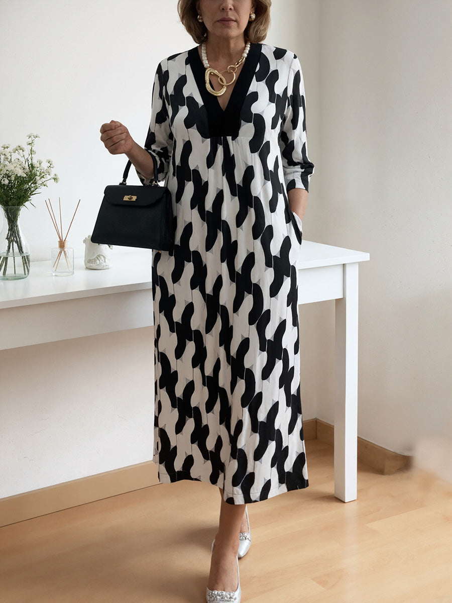 🌸Early Spring Sale 49% OFF!🔥 Casual Chic Maxi Dress – V-Neck, Mid-Length Sleeves, Perfect for Every Day ✨