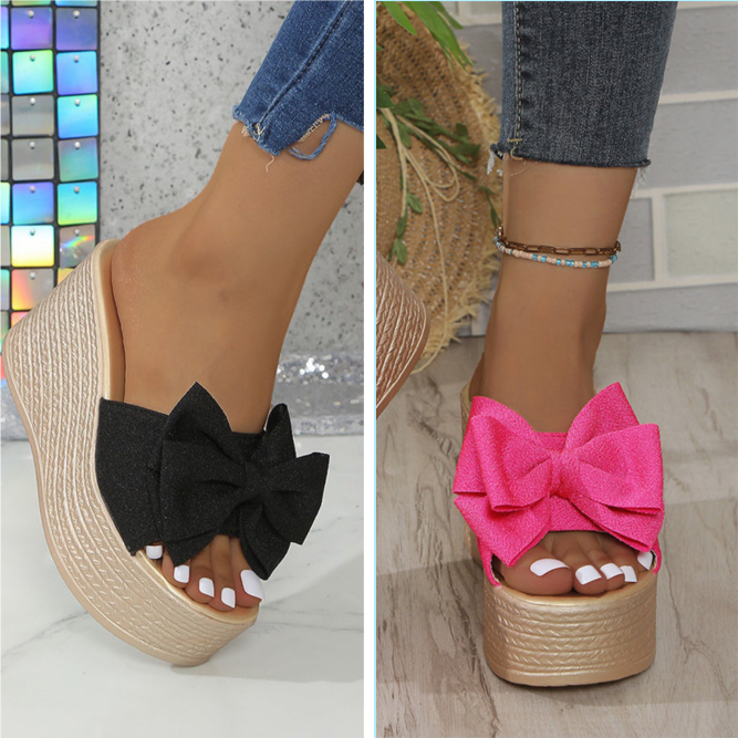 Women's Bow Thick Sole Wedge Slippers