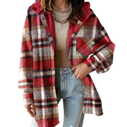 🔥Hot Sale 50% OFF🔥⏰Women’s Classic Cozy Plaid Hooded Jacket🧥