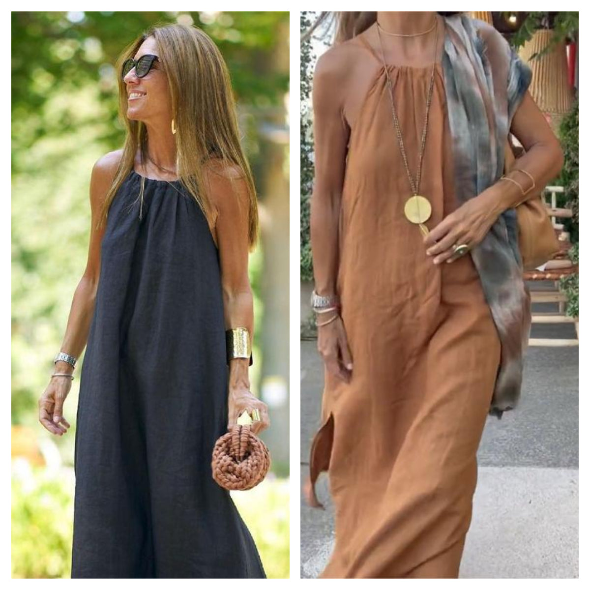 💃Solid Color Loose Breathable Halter Dress💛