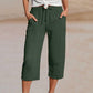 Women's Solid-Color Pleated Cotton-Linen Cropped Pants