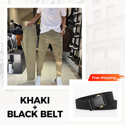 Men’s Casual Slim-Fit Solid Color Pants+Belt ❄️