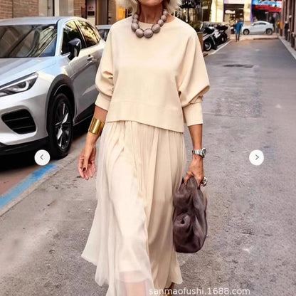 Women's Long-Sleeve Tops & Sleeveless Dress 2-Piece Set