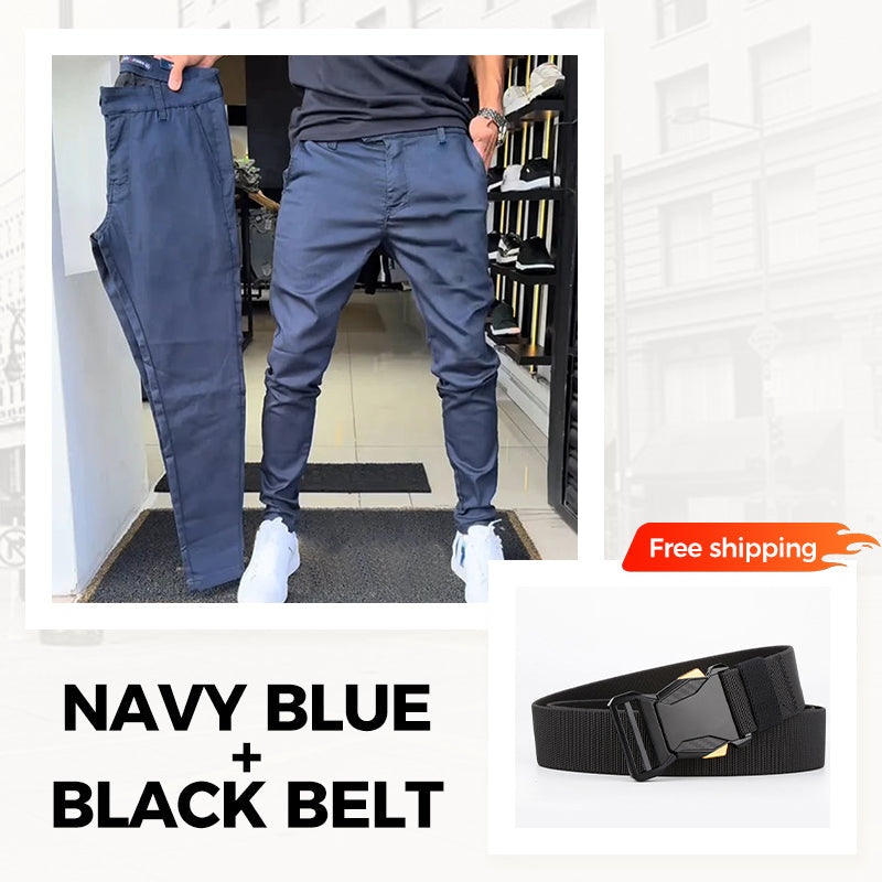 Men’s Casual Slim-Fit Solid Color Pants+Belt ❄️