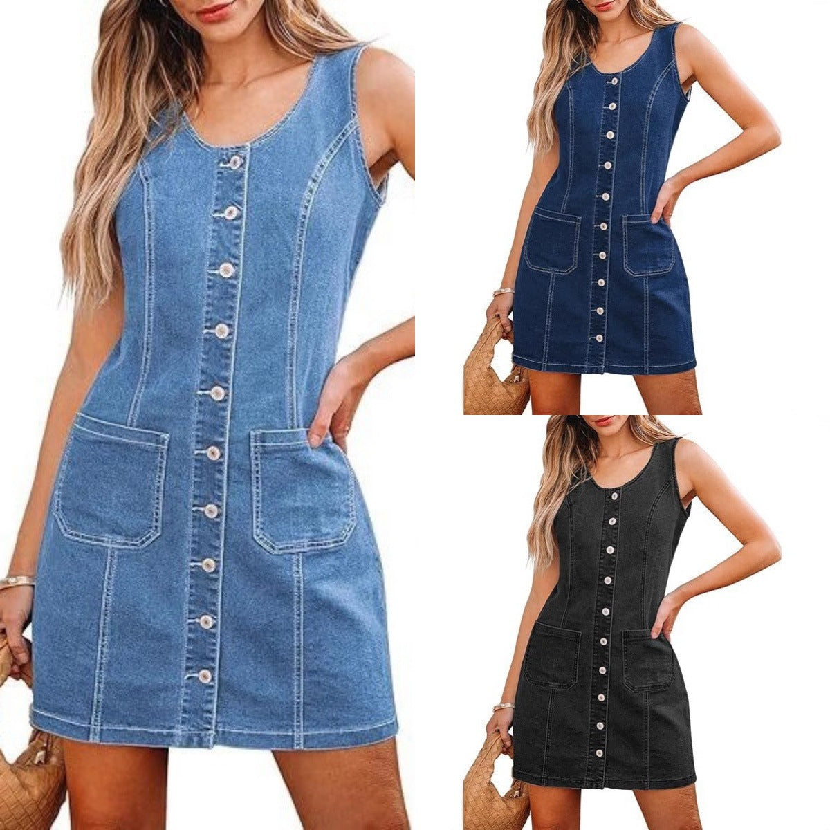 Women's High-Waisted Stretch Denim Midi Skirt