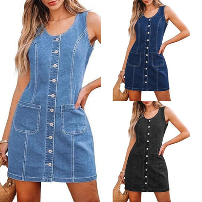 Women's High-Waisted Stretch Denim Midi Skirt