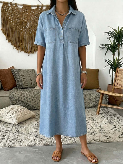 👗 60% OFF NOW! 👖 Casual Pocket Denim Midi Shirt Dress – Soft denim & relaxed fit – Functional pockets, perfect for everyday casual – comfortable and versatile ✨🌸