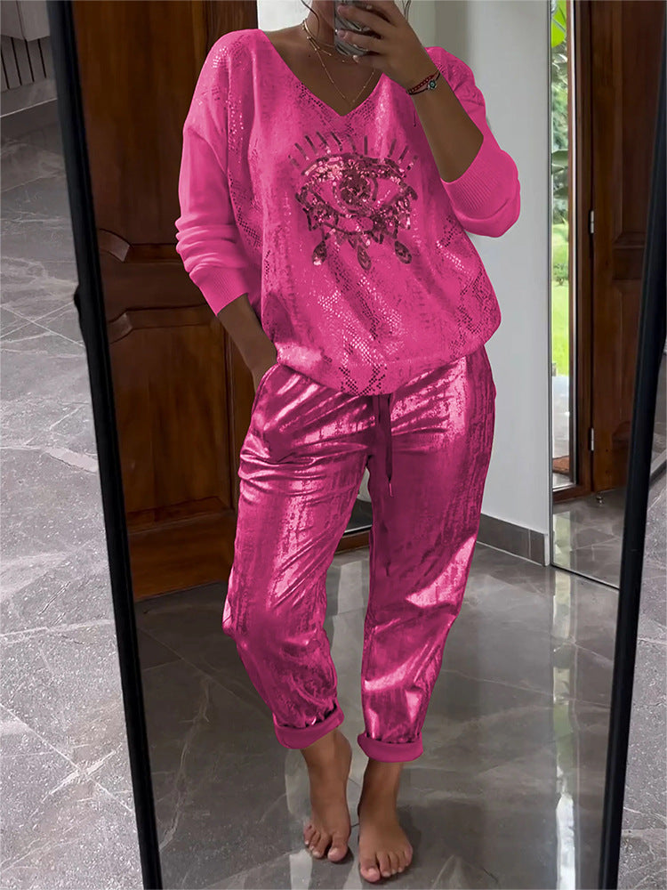 🌷LAST DAY SALE 49% OFF💝Devil's Eye Gold Foil Top and Sequin Pants Set💝BUY 2 GET FREE SHIPPING