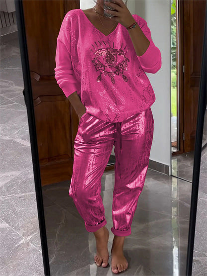 🌷LAST DAY SALE 49% OFF💝Devil's Eye Gold Foil Top and Sequin Pants Set💝BUY 2 GET FREE SHIPPING